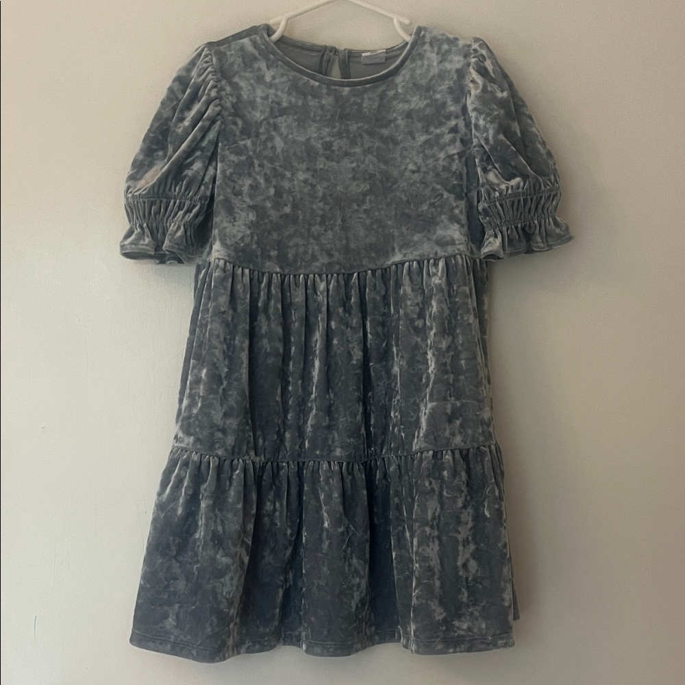Stylish baby blue crushed velvet girls dress